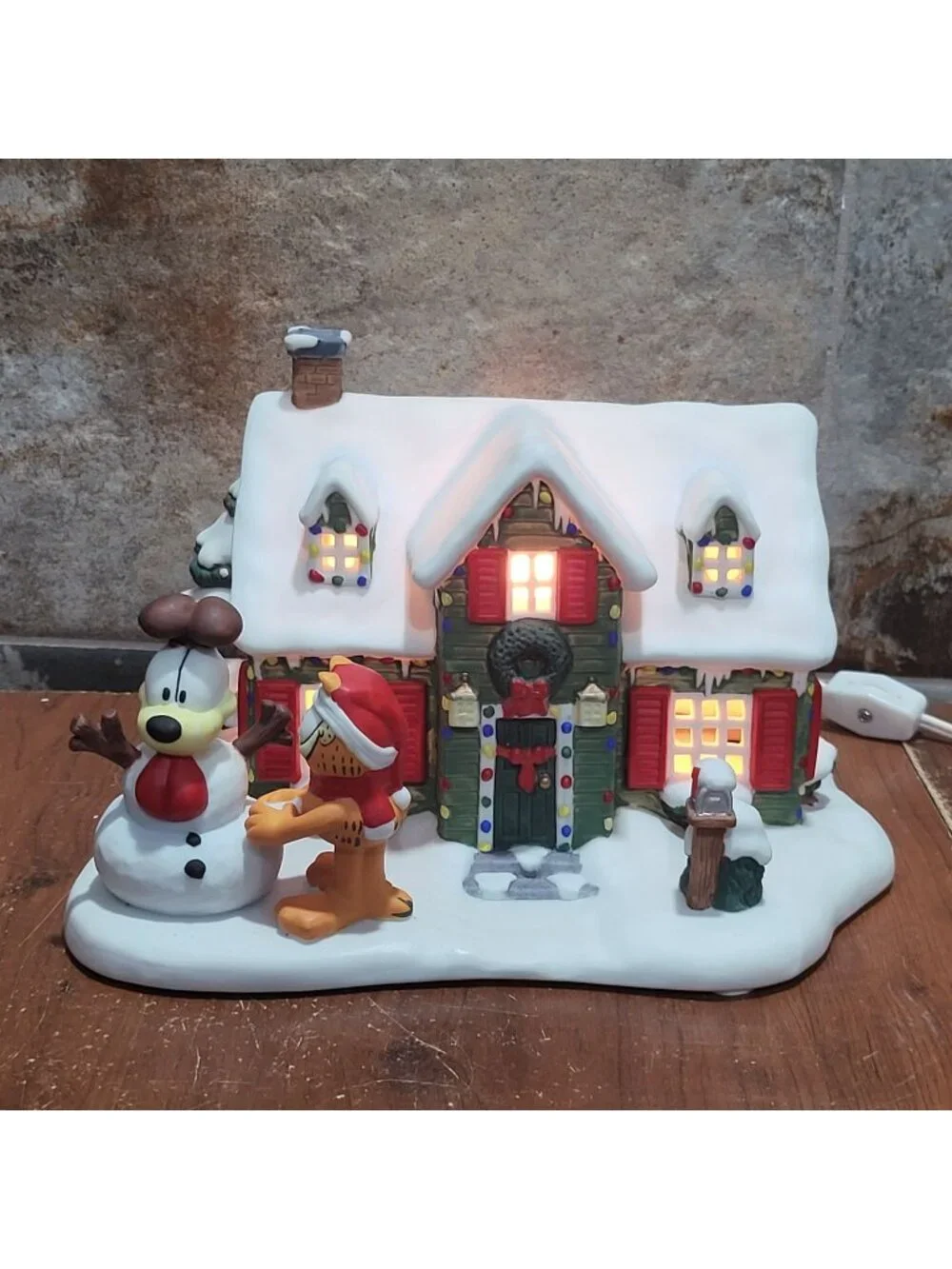 Vintage Danbury Mint Garfield Christmas Village Light Up House Odie Snowman Jim